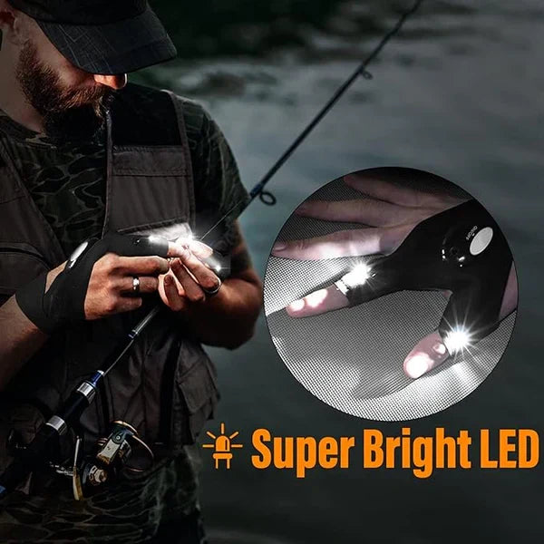 LED Flashlight Waterproof Gloves - Practical Durable Fingerless Gloves