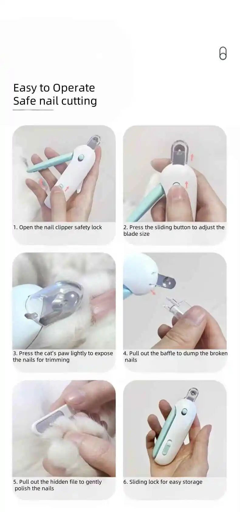 Stainless Steel Cat Nails Clipper – Adjustable Trimmer with Safety Guard for All Cats
