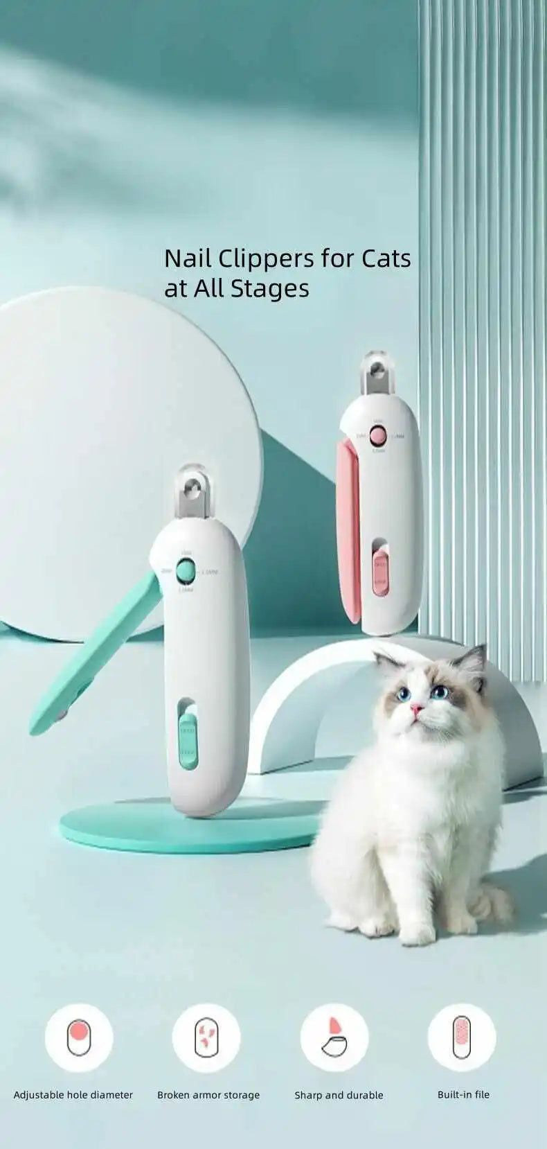 Stainless Steel Cat Nails Clipper – Adjustable Trimmer with Safety Guard for All Cats